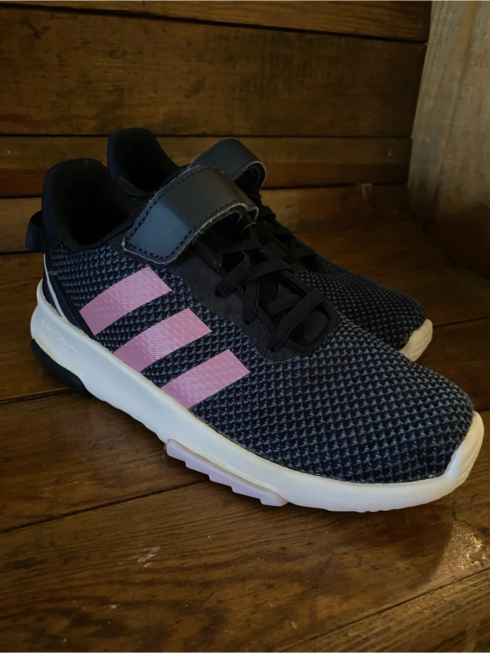 Adidas Kids' Navy Sneakers with Pink Stripes